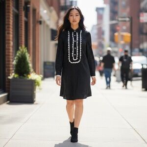 Vintage Normay Black and White Ruffled Bishop Sleeve Dress